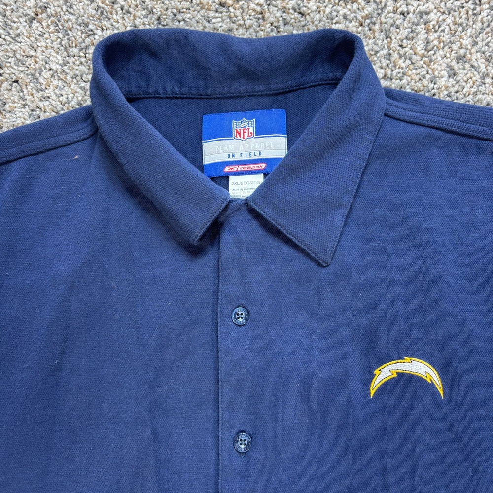 Reebok NFL San Diego Chargers Polo Shirt Men's 2XL Navy Blue PlayDry Button Down